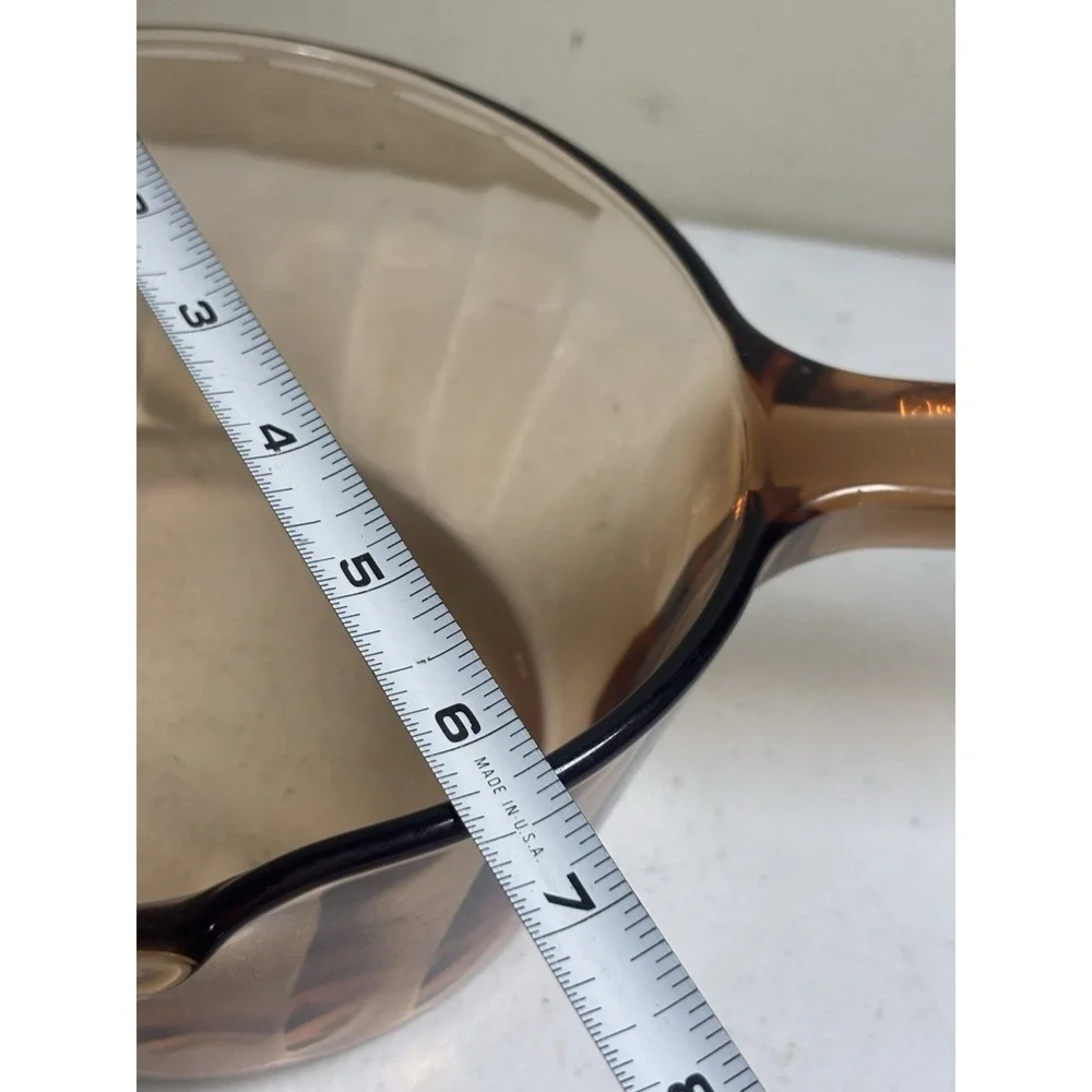 Vintage Corning Vision Ware 1 L Amber Glass Pot Sauce Pan With Lid Made In USA